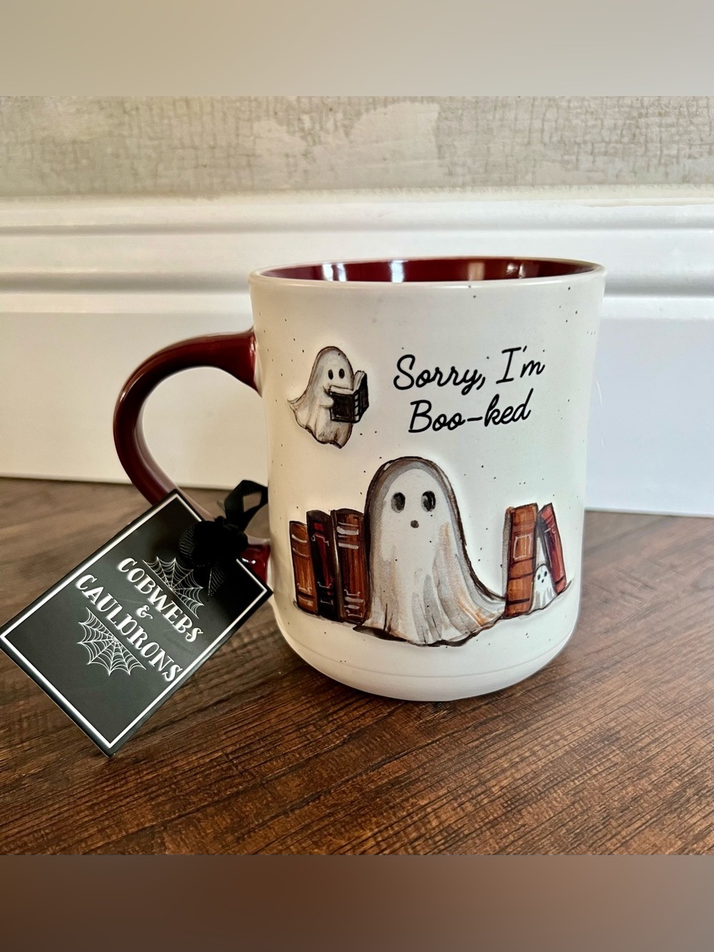 Cobwebs & Cauldrons - Sorry, I'm Boo-ked Ghost Reading Book Coffee Mug